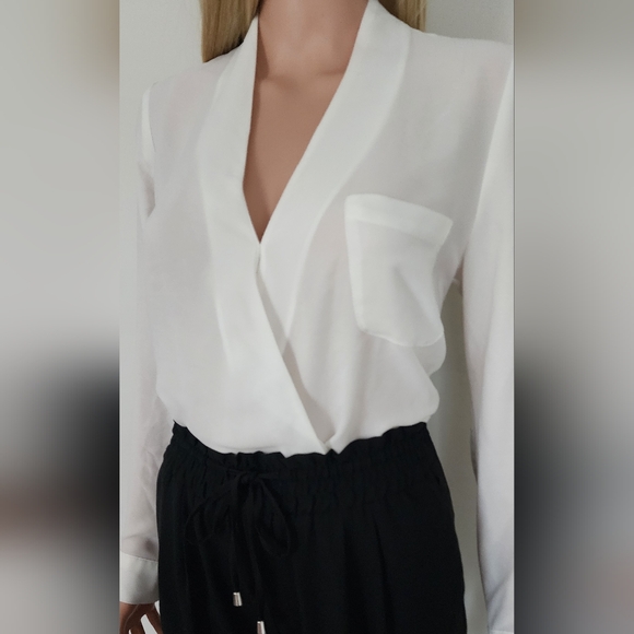 TOPSHOP BLOUSE CHIFFON SEMI SHEER FAUX WRAP LONG SLEEVE SHIRT US.2 - Picture 3 of 9